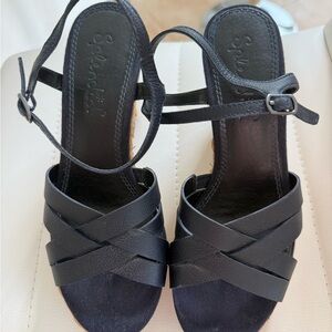 Splendid Blue Strappy Wedge Sandals with Ankle Buckle